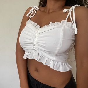 White Crop Top Ruffle Adjustable Straps